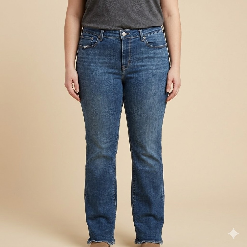 Levi's Classic Bootcut Jeans Size 16 Island Rinse Mid Rise Distressed Hem